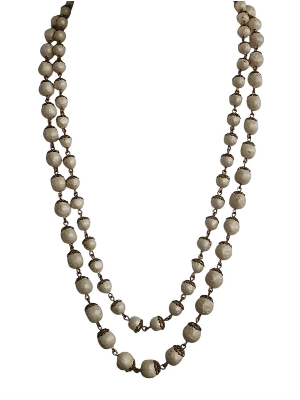 Vintage Double Strand Faux Baroque Pearl Necklace Cream Iridescent